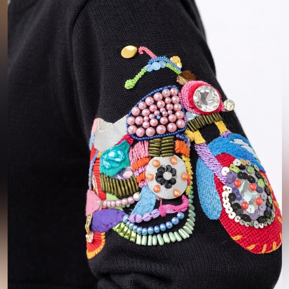 Michael Simon Black Beaded Motorcycle Zip Cardigan Sweater - Picture 3 of 4